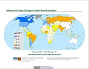 Map: Projected % Change in Wheat Yield, SRES A1F (2020)