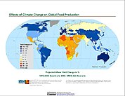 Map: Projected % Change in Wheat Yield, SRES A2A (2080)