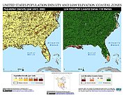 Map: Population Density & LECZ: Southeastern U.S.A.