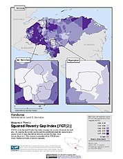 Map: Squared Poverty Gap Index, ADM2: Honduras