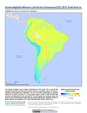Map: Summer Nighttime Minimum LST (2013): South America