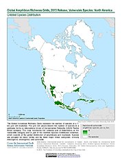 Map: Amphibian Richness - Vulnerable, 2015: North America