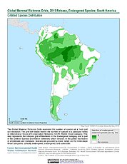 Map: Mammal Richness - Endangered, 2015: South America