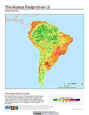 Map: Human Footprint Index, v2: South America