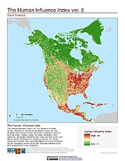 Map: Human Influence Index, v2: North America