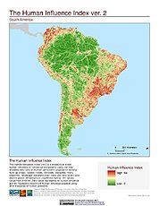 Map: Human Influence Index, v2: South America