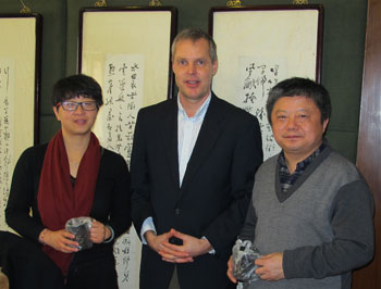 CIESIN Alex de Sherbinin (center) with director of the National Research Center for Resettlement, Shi Guoqing (right), and vice director, Chen Shaojun (left), Nanjing, China, February 27, 2014.