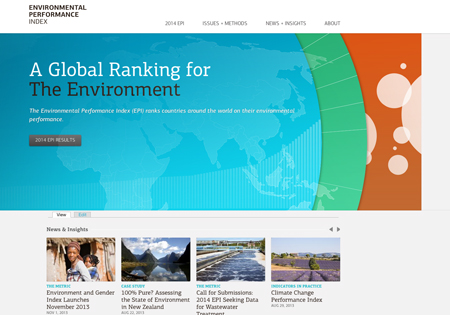 Screen Shot of the Web site for the Environmental Performance Index