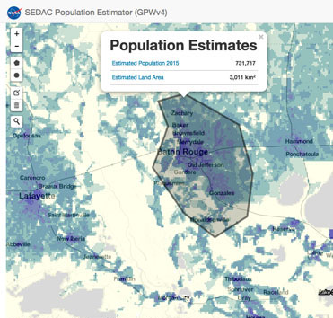 screenshot of the SEDAC Population Estimator