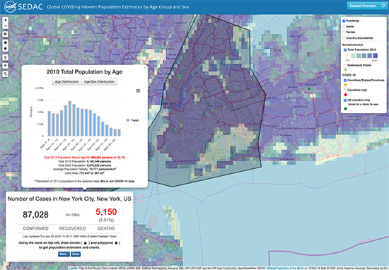 screenshot of New York City showing age distribution of defined area