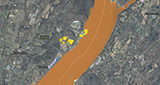 A zoomed-in area of Newburgh, New York, in the lower Hudson River Valley, shows  infrastructure along the river, vulnerable to flooding. Source: NYS FIDSS Mapper