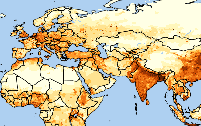 A map of the Gridded Population of the World Version 3