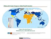 Map: Projected % Change in Rice Yield, SRES A2A (2080)