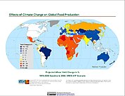 Map: Projected % Change in Wheat Yield, SRES A1F (2080)