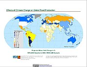 Map: Projected % Change in Wheat Yield, SRES A2B (2050)