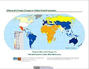 Map: Projected % Change in Wheat Yield, SRES A2B (2080)