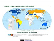 Map: Projected % Change in Wheat Yield, SRES A2C (2050)