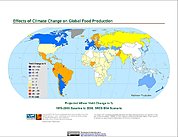 Map: Projected % Change in Wheat Yield, SRES B1A (2050)