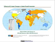 Map: Projected % Change in Wheat Yield, SRES B1A (2080)