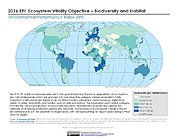 Map: Ecosystem Vitality - Biodiversity & Habitat, EPI 2016