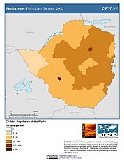 Map: Population Density (2000): Zimbabwe