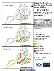 Map: Population Density in 5, 7, 10 m above sea level LECZ: NYC