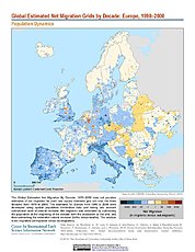 Map: Net Migration (1990-2000): Europe