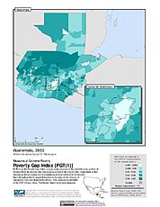 Map: Extreme Poverty Gap Index, ADM2 (2002): Guatemala