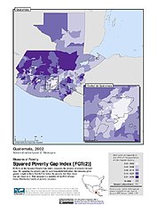 Map: Squared Poverty Gap Index, ADM2 (2002): Guatemala