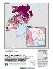 Map: Poverty Gap Index, ADM3 (1992): Uganda