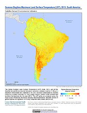 Map: Summer Daytime Maximum LST (2013): South America