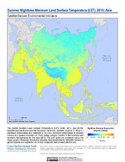 Map: Summer Nighttime Minimum LST (2013): Asia