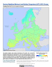 Map: Summer Nighttime Minimum LST (2013): Europe