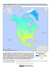 Map: Summer Nighttime Minimum LST (2013): North America