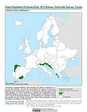 Map: Amphibian Richness - Vulnerable, 2015: Europe