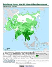 Map: Mammal Richness - All Threats, 2015: Asia