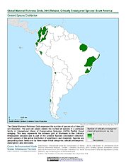 Map: Mammal Richness - Critically Endangered, 2015: South America