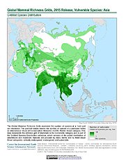 Map: Mammal Richness - Vulnerable, 2015: Asia