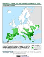 Map: Mammal Richness - Vulnerable, 2015: Europe