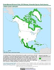Map: Mammal Richness - Vulnerable, 2015: North America