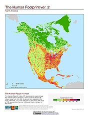 Map: Human Footprint Index, v2: North America