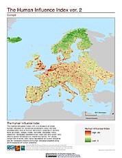 Map: Human Influence Index, v2: Europe