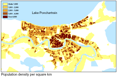 New Orleans Pop Density per square km